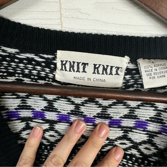 Vintage Knit Knit Black Purple White Cardigan Knit Halloween Fall Grandpa - Picture 8 of 12